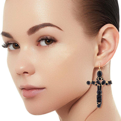 Cross Earrings Gold Plated Black Passion