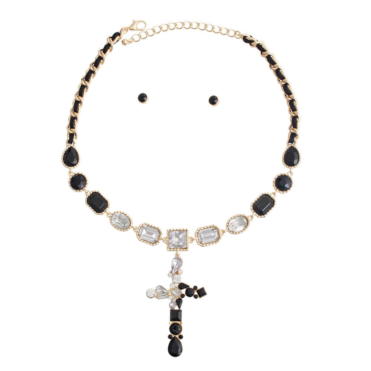 Cross Necklace Gold Plated Black Passion