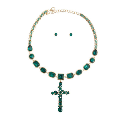 Cross Necklace Gold Plated Green Envy