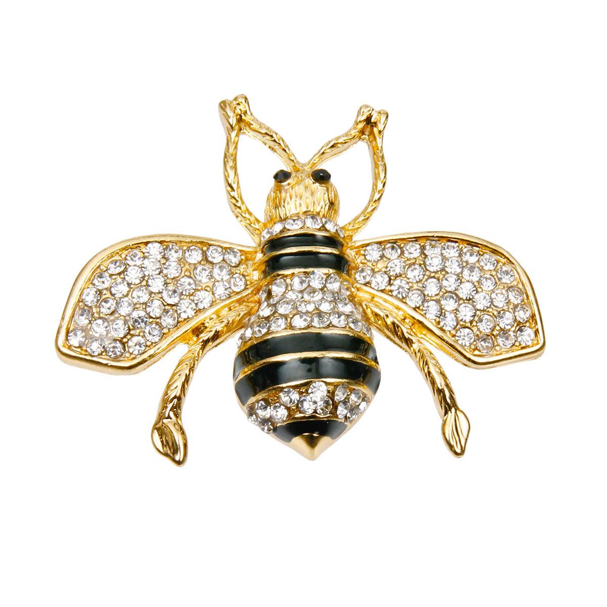 Cute Clear Acrylic Crystals Bee Brooch Pin Gold Plated