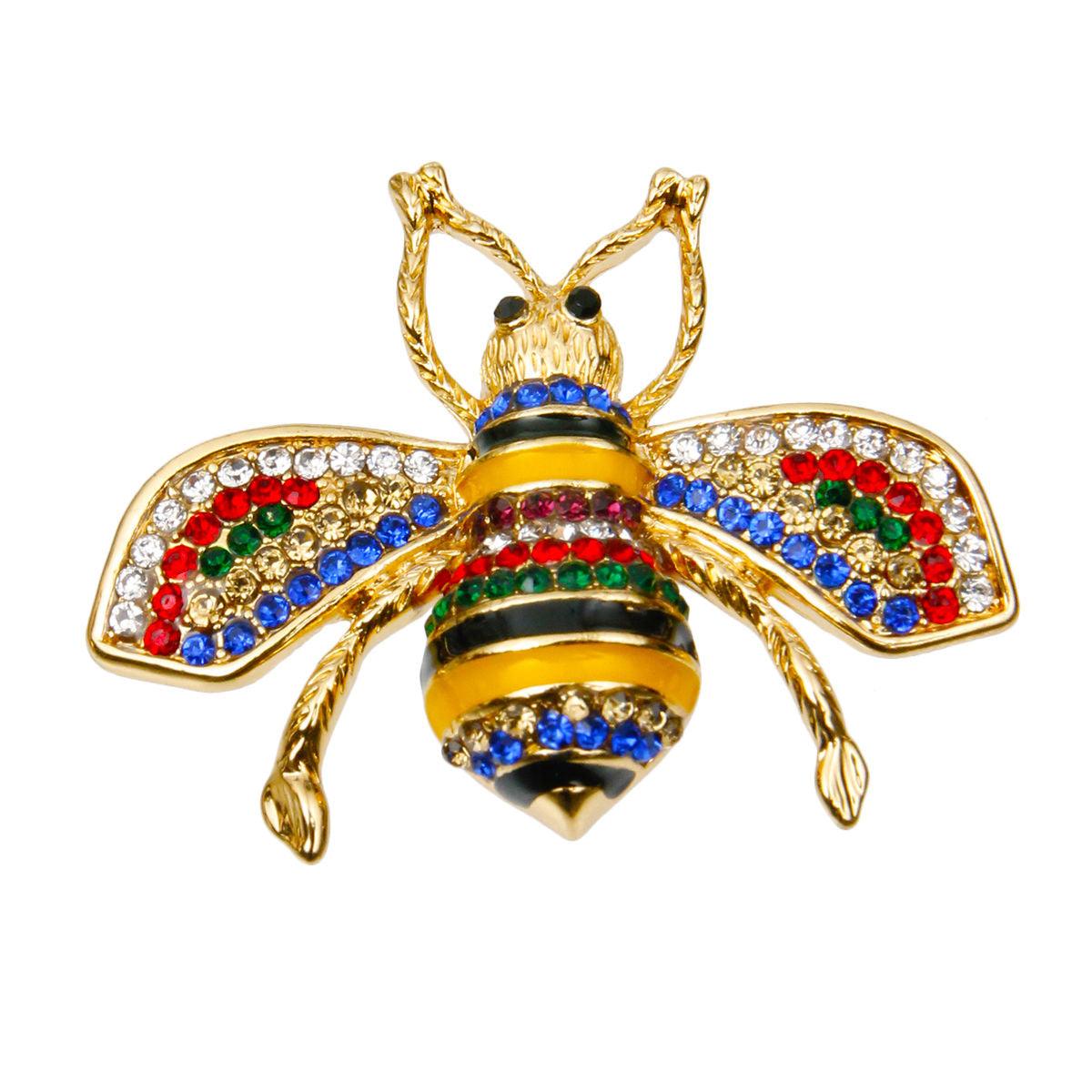 Cute Multicolor Acrylic Crystals Bee Brooch Pin Gold Plated