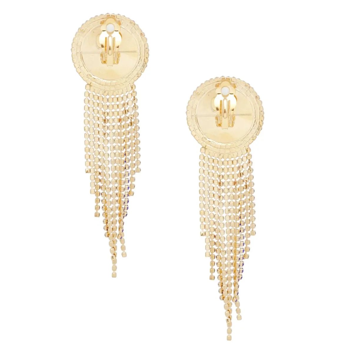 Red Clip-On Earrings Long Rhinestone Tassel Fringe | Fashion Jewelry