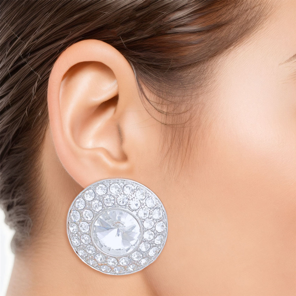 Vintage Inspired Dome Earrings Silver Clear | Fashion Jewelry