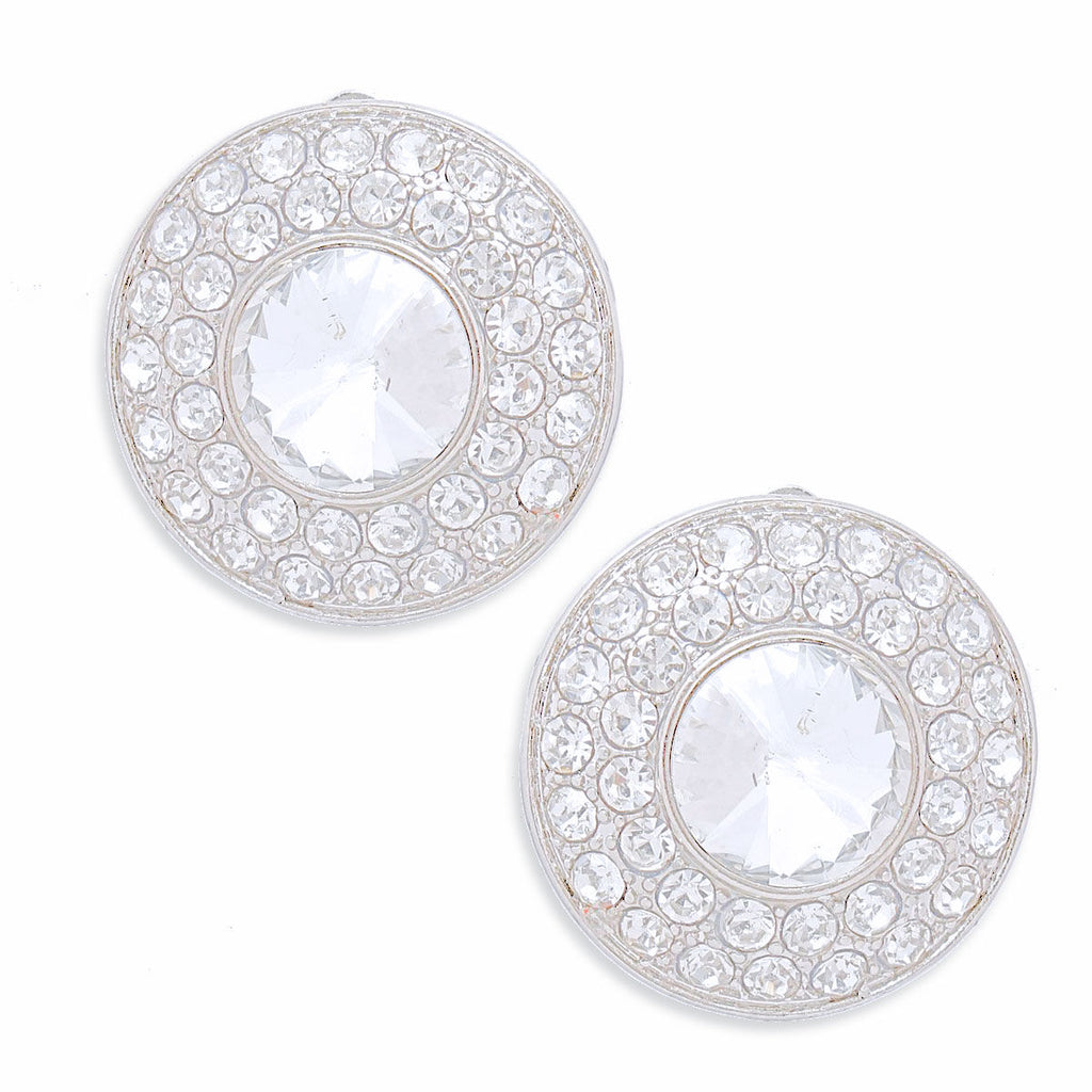 Vintage Inspired Dome Earrings Silver Clear | Fashion Jewelry
