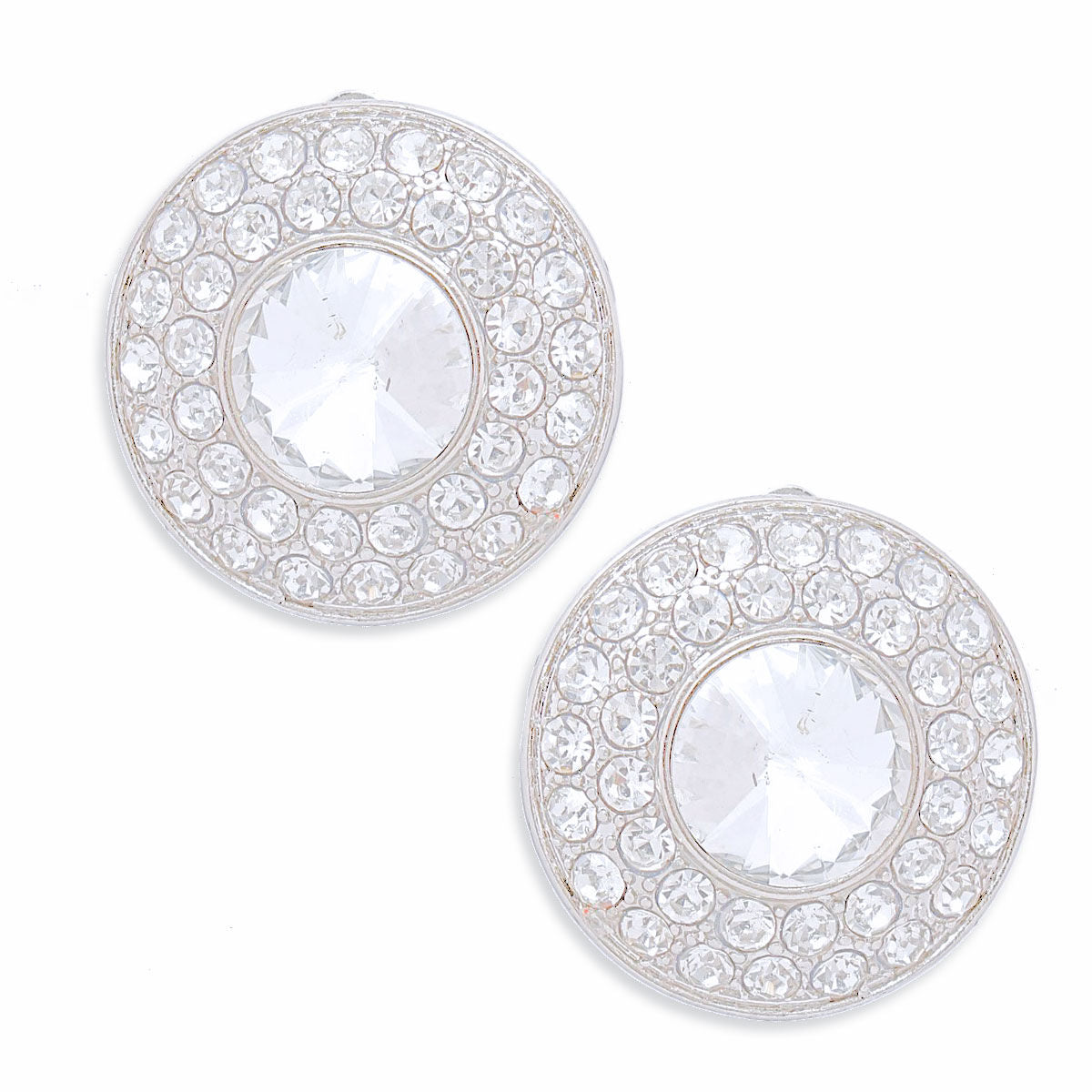 Vintage Inspired Dome Earrings Silver Clear | Fashion Jewelry