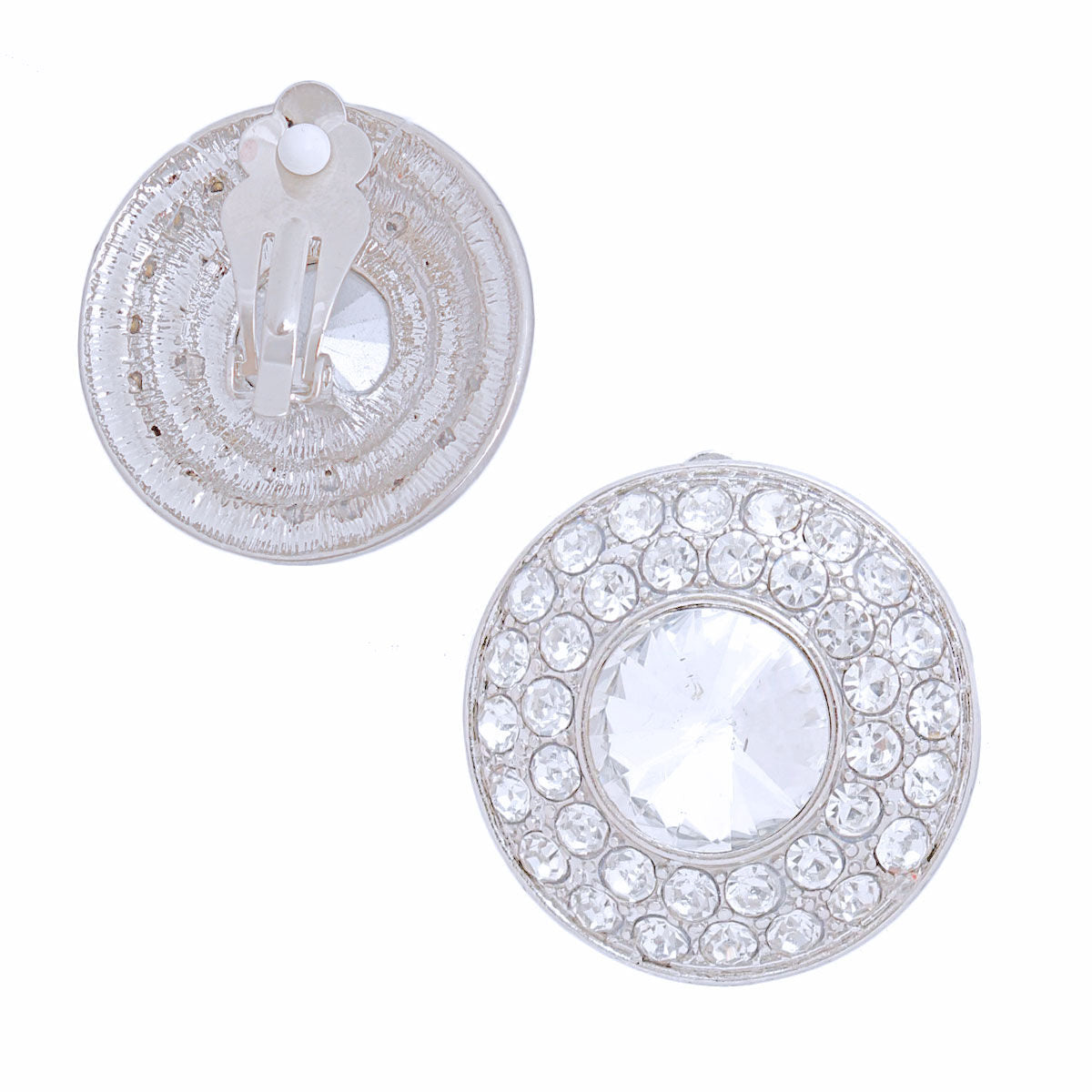 Vintage Inspired Dome Earrings Silver Clear | Fashion Jewelry