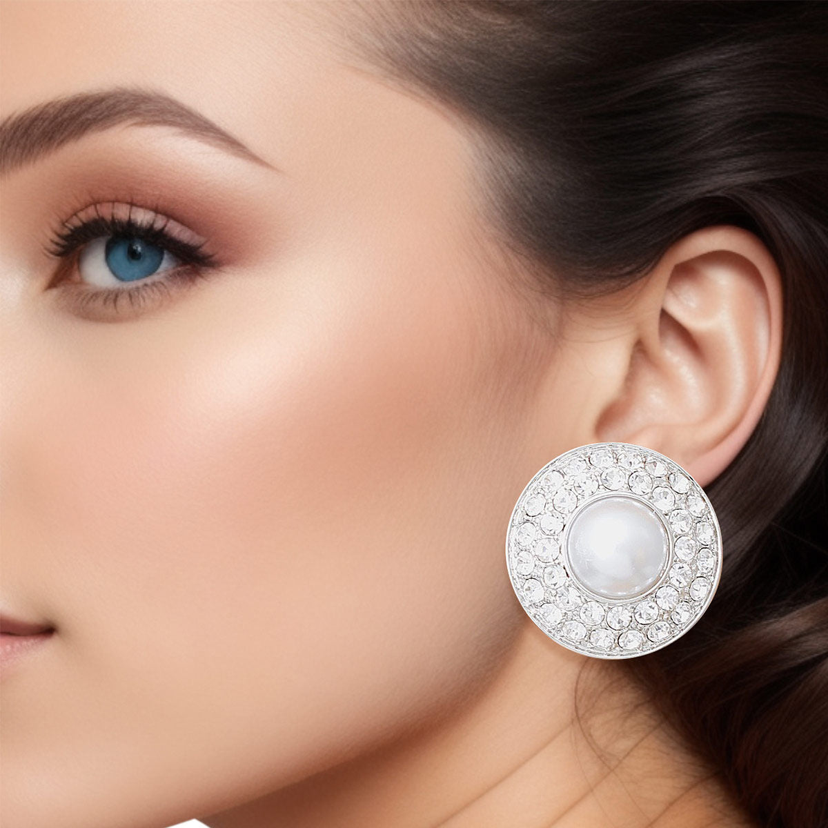 Vintage Inspired Dome Earrings Silver White | Fashion Jewelry