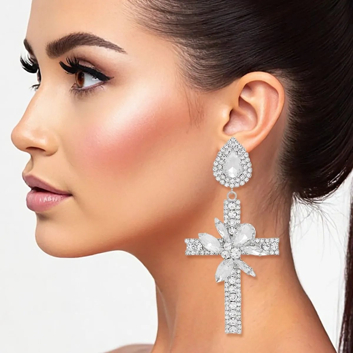 Women's Drop Earrings Formal Elegant Silver Cross Crystal | Fashion Jewelry