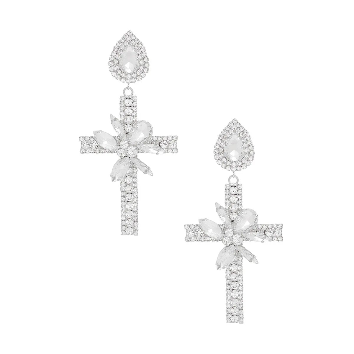 Women's Drop Earrings Formal Elegant Silver Cross Crystal | Fashion Jewelry