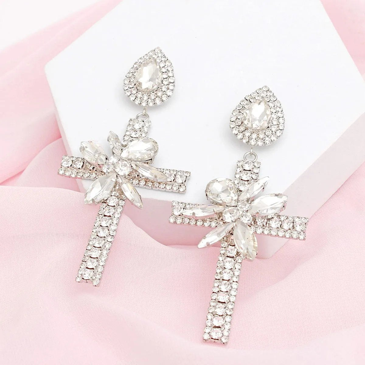 Women's Drop Earrings Formal Elegant Silver Cross Crystal | Fashion Jewelry