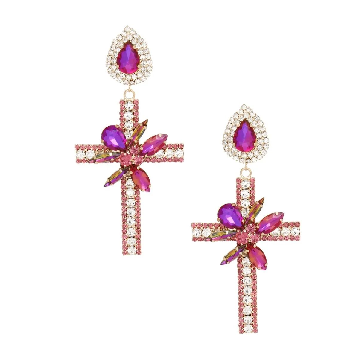 Formal Drop Earrings Purple Crystal Cross Statement Fashion Jewelry