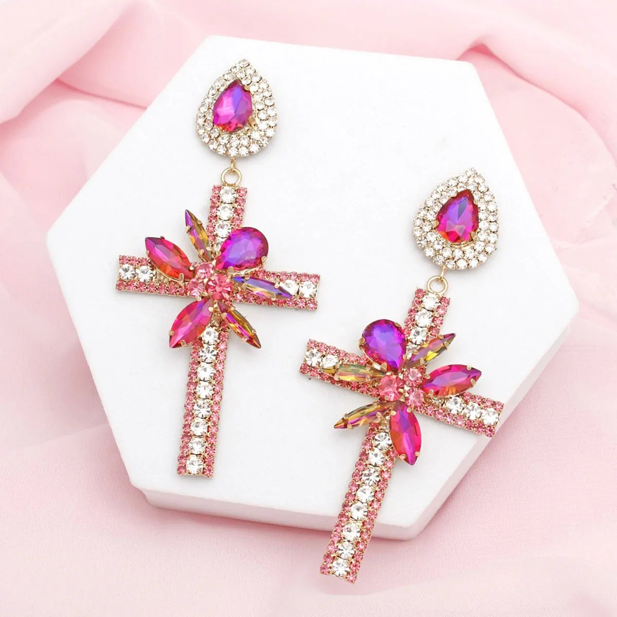 Formal Drop Earrings Purple Crystal Cross Statement Fashion Jewelry