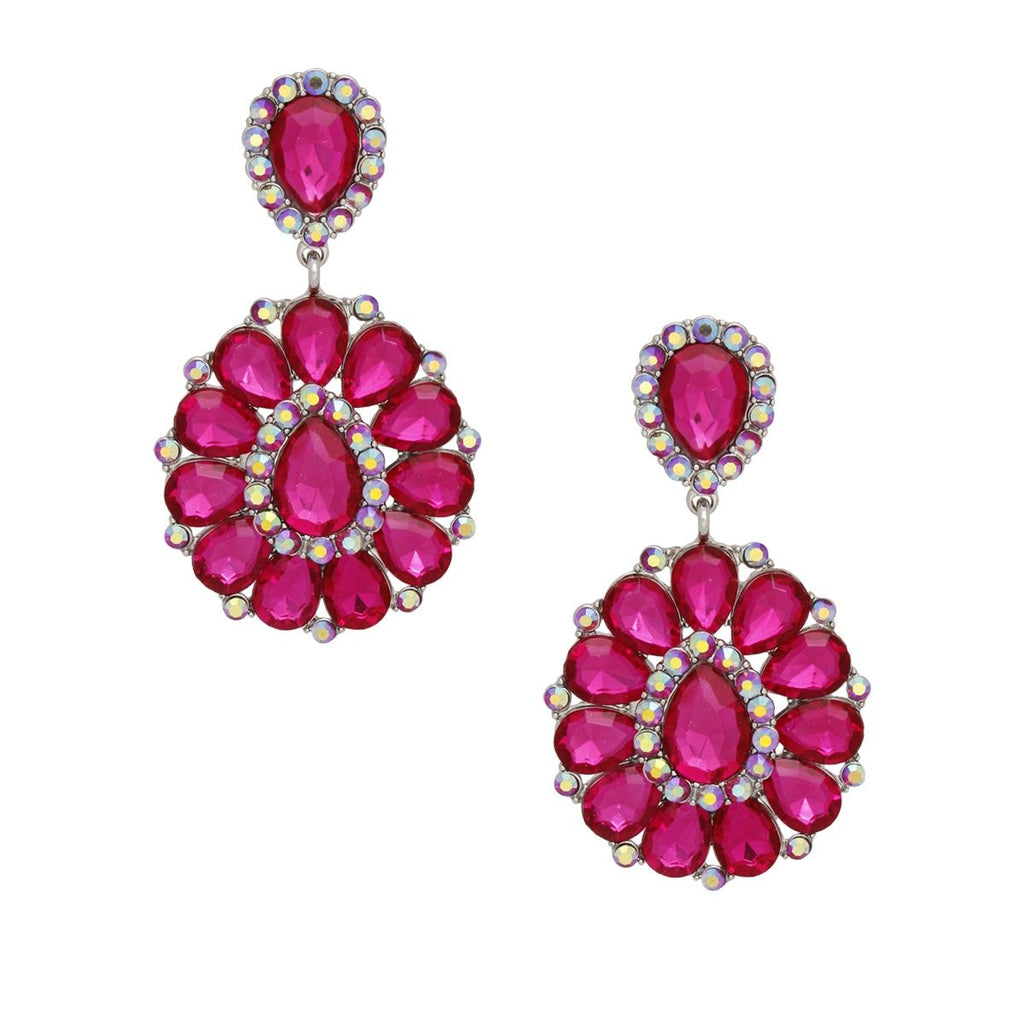 Fuchsia Pink Statement Earrings Aurora Borealis Rhinestone