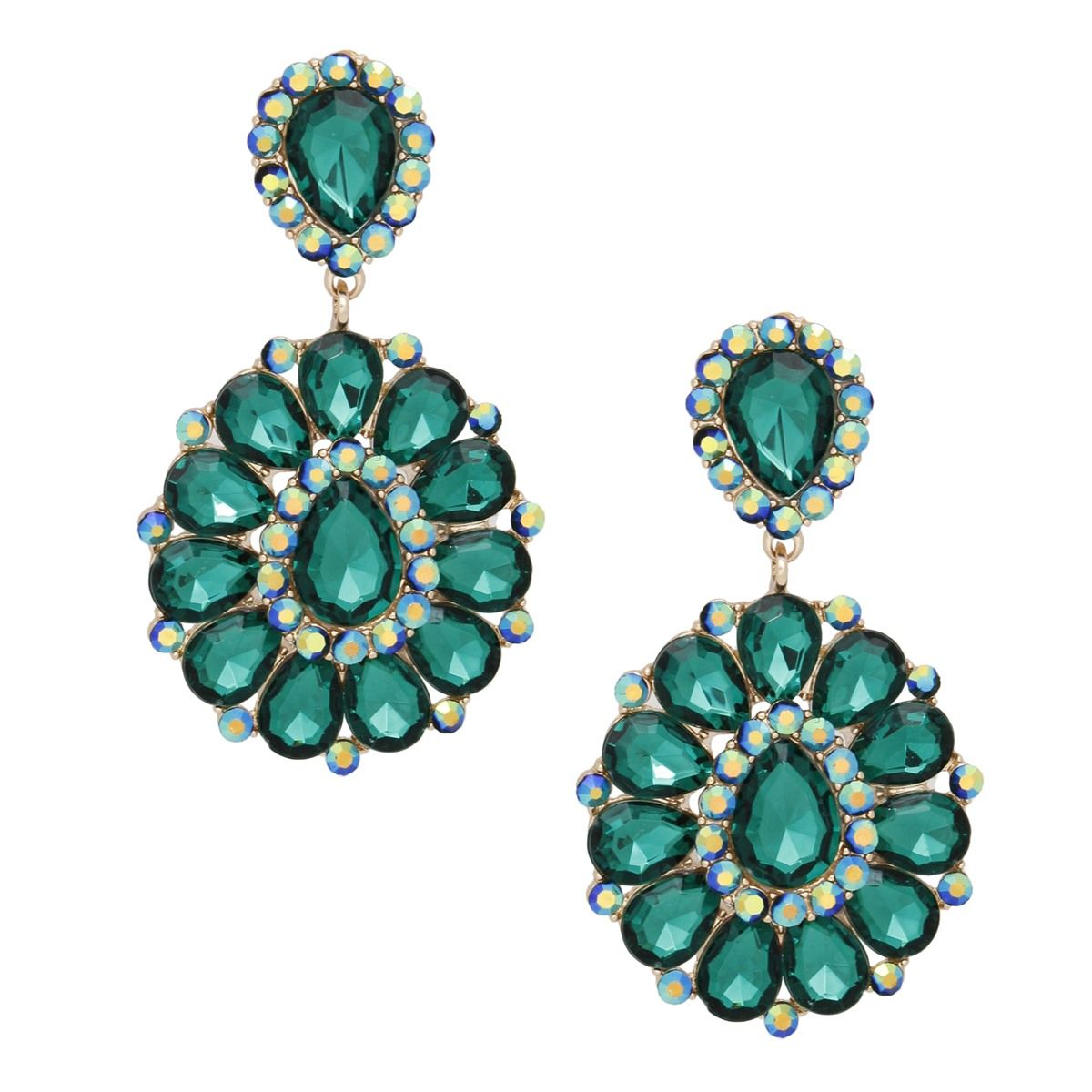 Emerald Green Statement Earrings Aurora Borealis Rhinestone