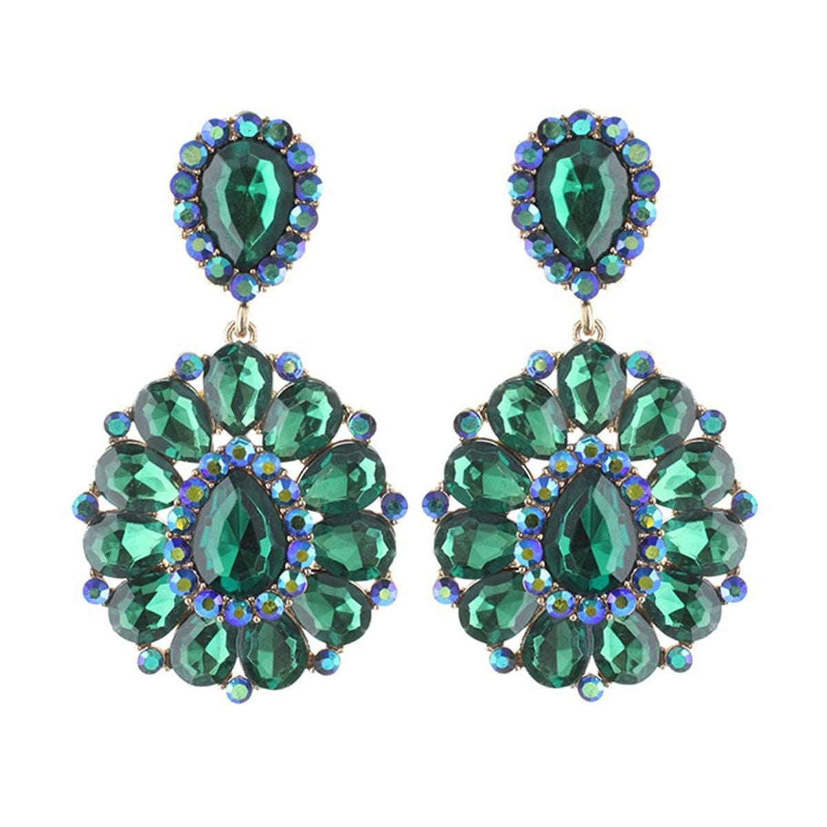 Emerald Green Statement Earrings Aurora Borealis Rhinestone