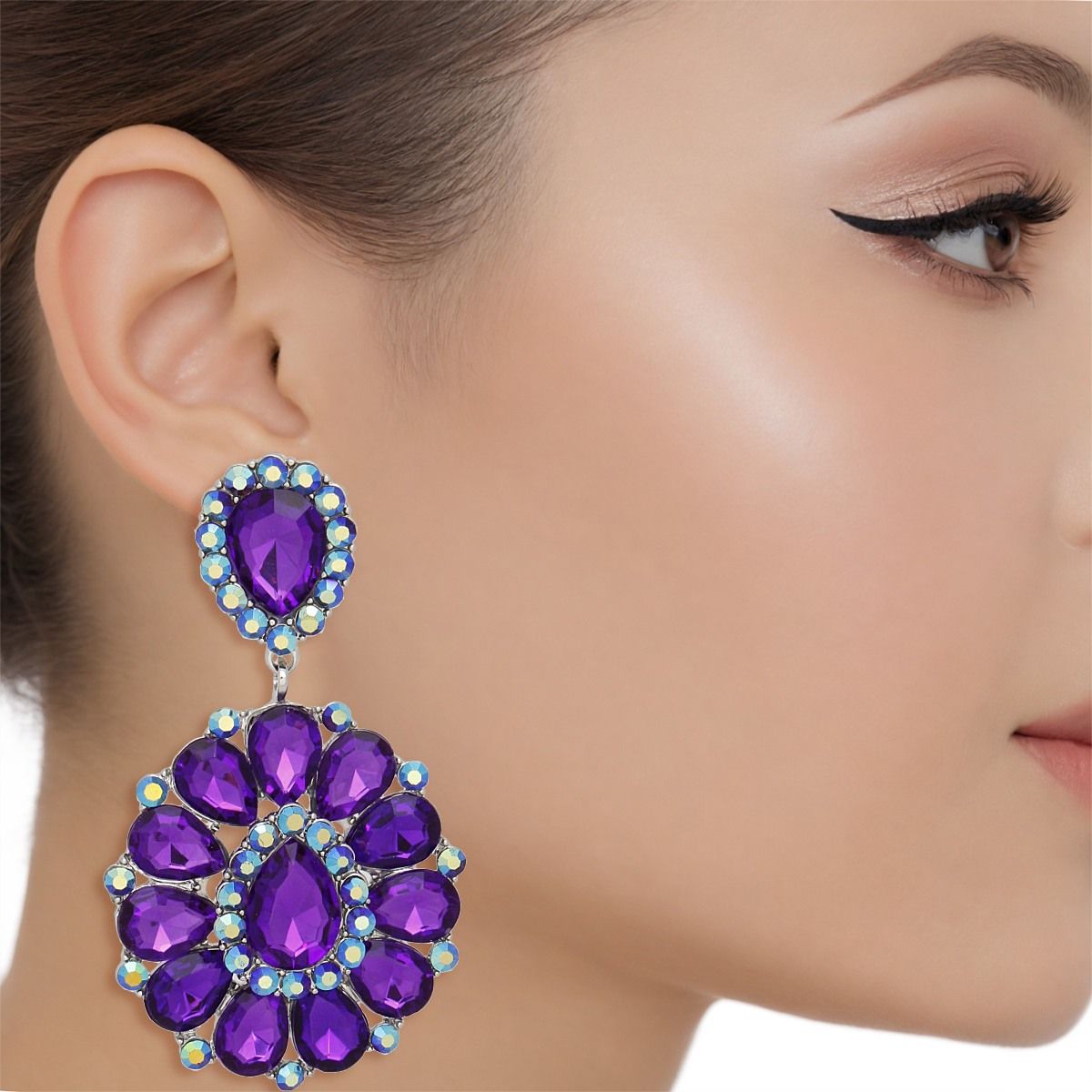 Purple Statement Earrings Aurora Borealis Rhinestone