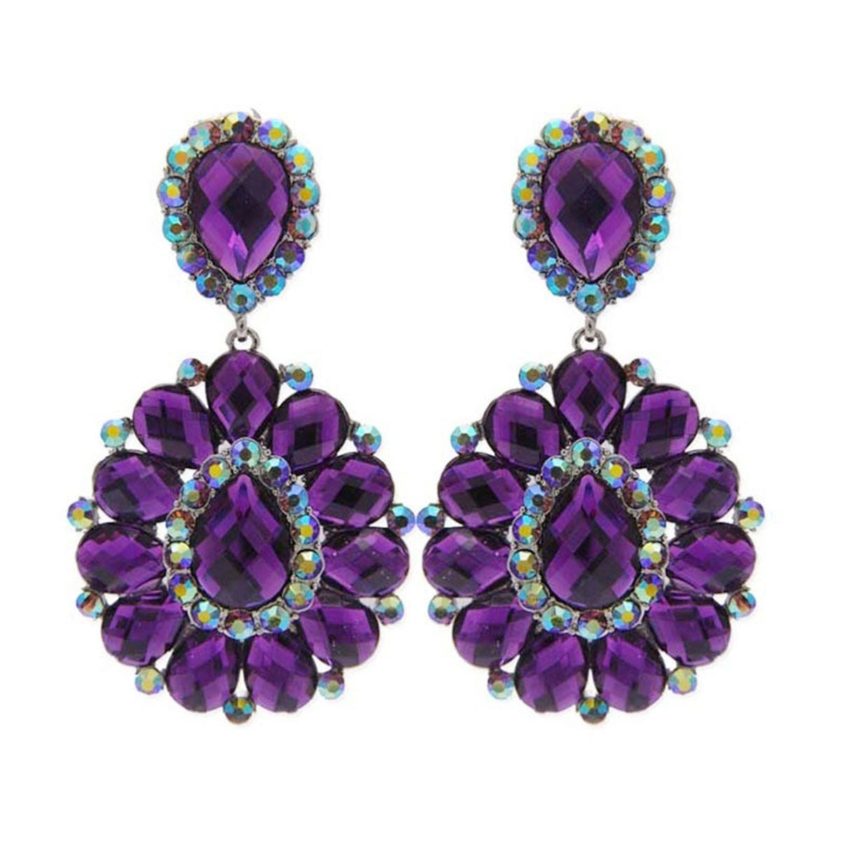 Purple Statement Earrings Aurora Borealis Rhinestone