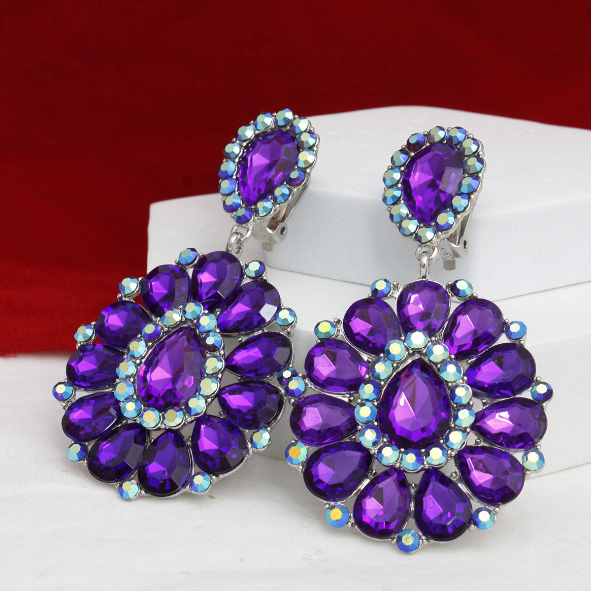 Purple Statement Earrings Aurora Borealis Rhinestone