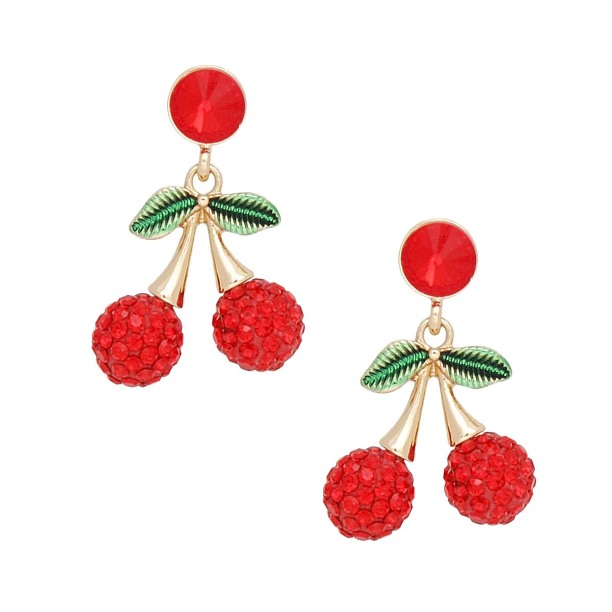 Pin-Up Cherry Earrings Gold Double Cherry Drop