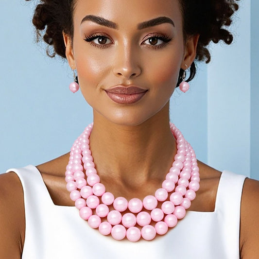 Pearl Bubble Gum Pink 3 Strand Necklace for Women Pinktown