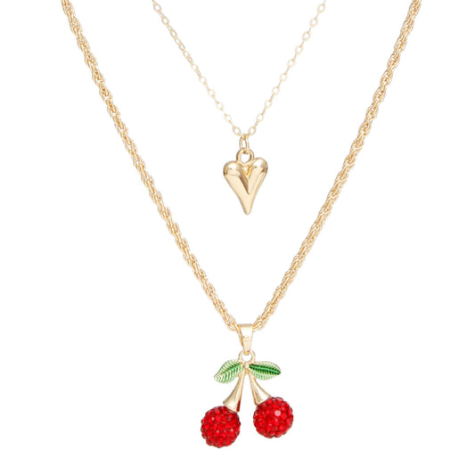 Pendant Cherry Red Double Layer Chain Necklace Pinktown