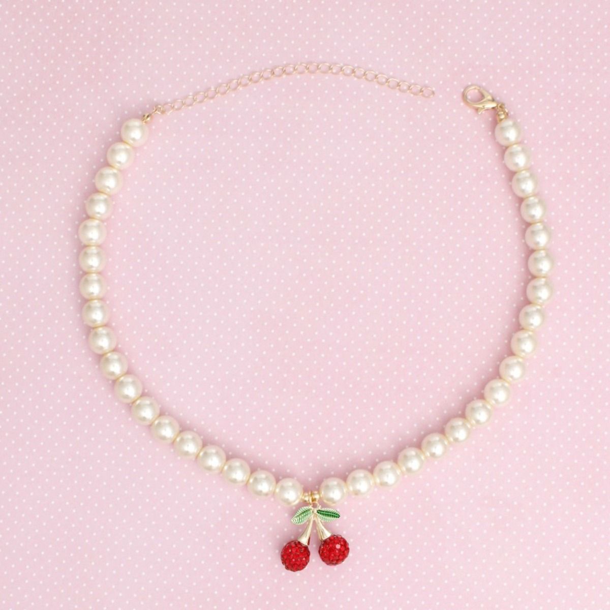 Pendant Cream Pearl Cherry Red Necklace for Women Pinktown