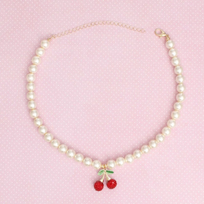 Pendant Cream Pearl Cherry Red Necklace for Women Pinktown