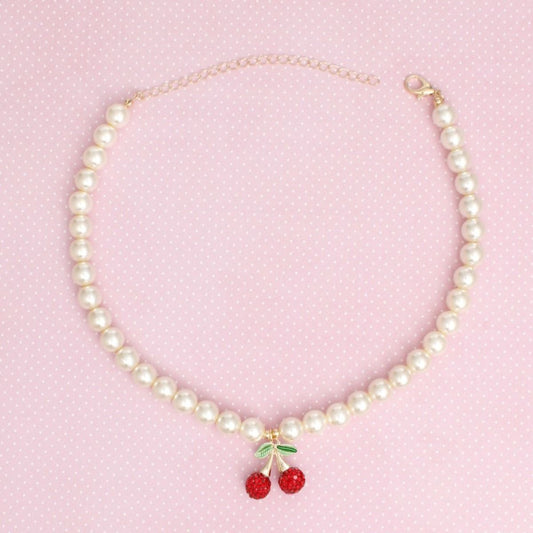 Pendant Cream Pearl Cherry Red Necklace for Women Pinktown