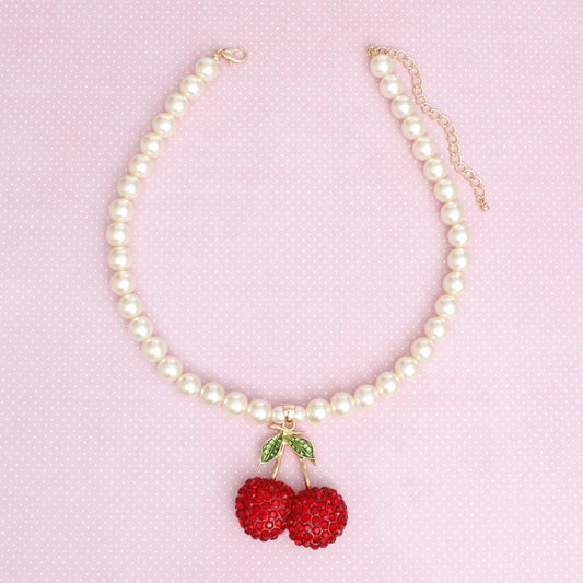Pendant Cream Pearl Chunky Cherry Red Necklace Pinktown