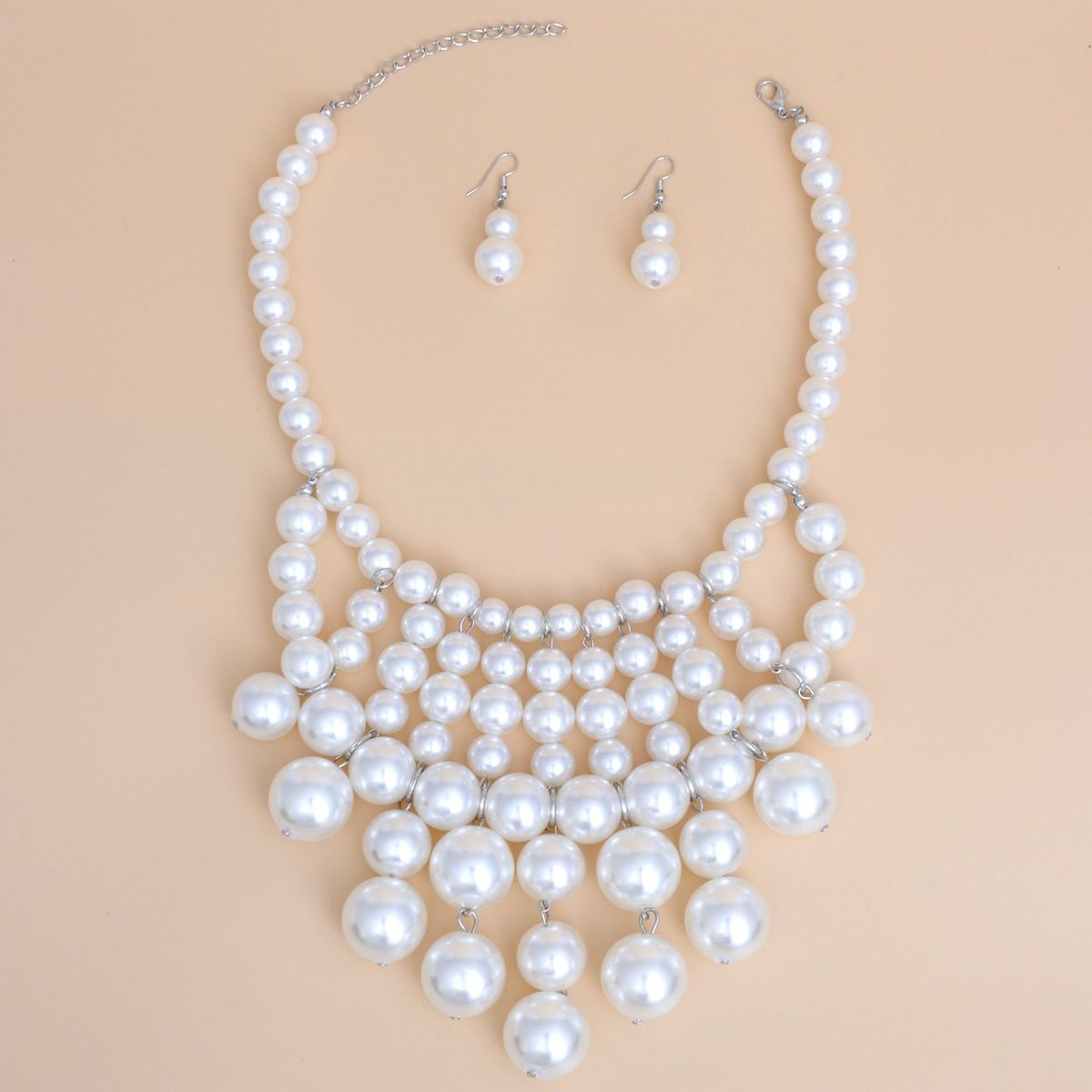 Elegant Layered Faux Pearl Necklace and Earring Set – Statement Fashion Jewelry for Special Occasions Pinktown