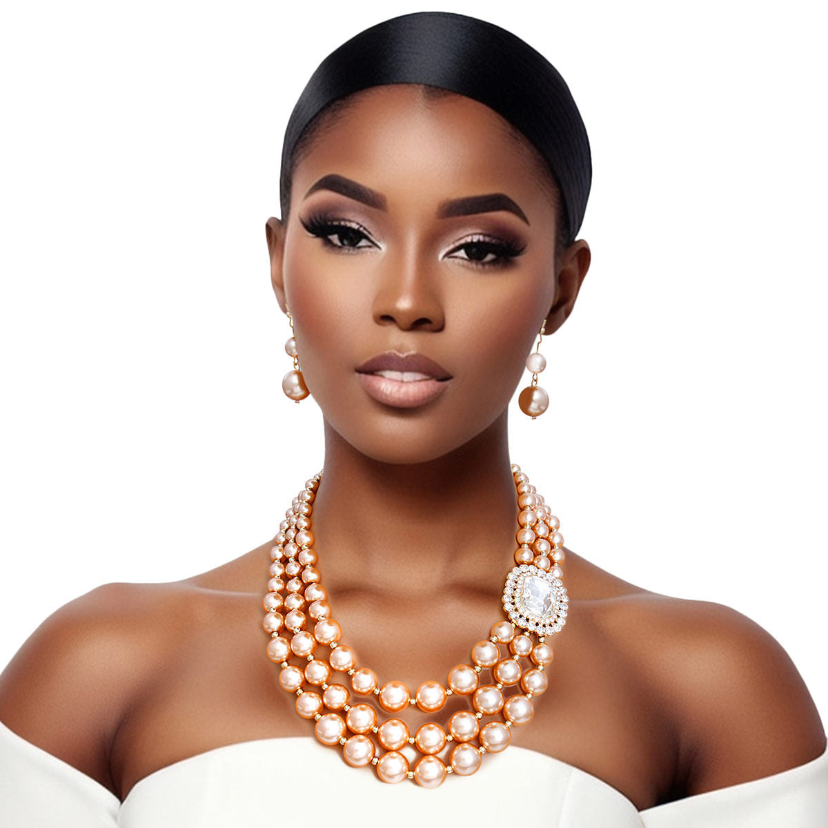 Triple Pearl Necklace Set Layered Gold Acrylic Pearls Statement | Fashion Jewelry