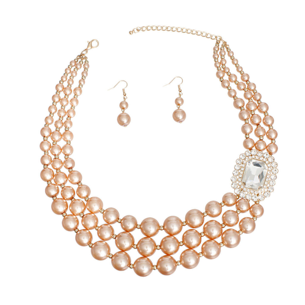 Triple Pearl Necklace Set Layered Gold Acrylic Pearls Statement | Fashion Jewelry