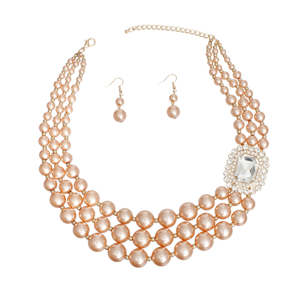 Triple Pearl Necklace Set Layered Gold Acrylic Pearls Statement | Fashion Jewelry