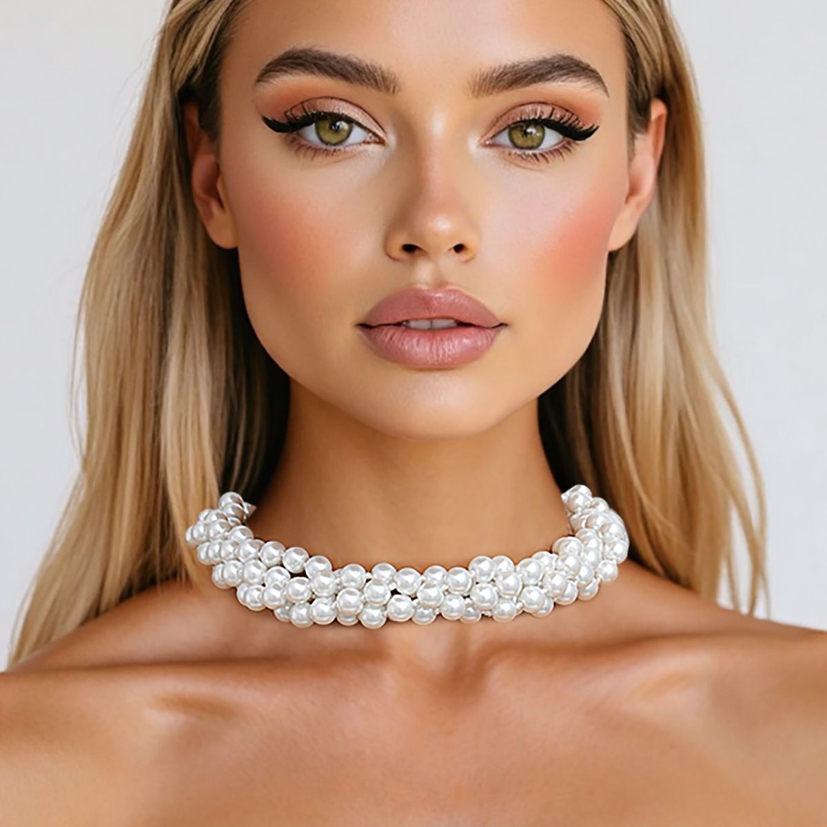 White Glass Pearl Strand Necklace 96-Inch Hand Knotted Bridal Wedding Accessory