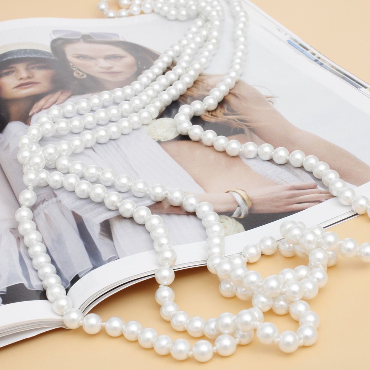 White Glass Pearl Strand Necklace 96-Inch Hand Knotted Bridal Wedding Accessory