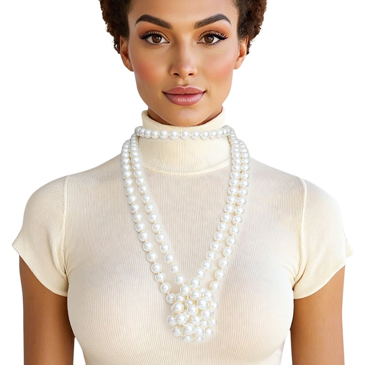 Cream Glass Pearl Necklace 96 Inch Rope Bridal Strand