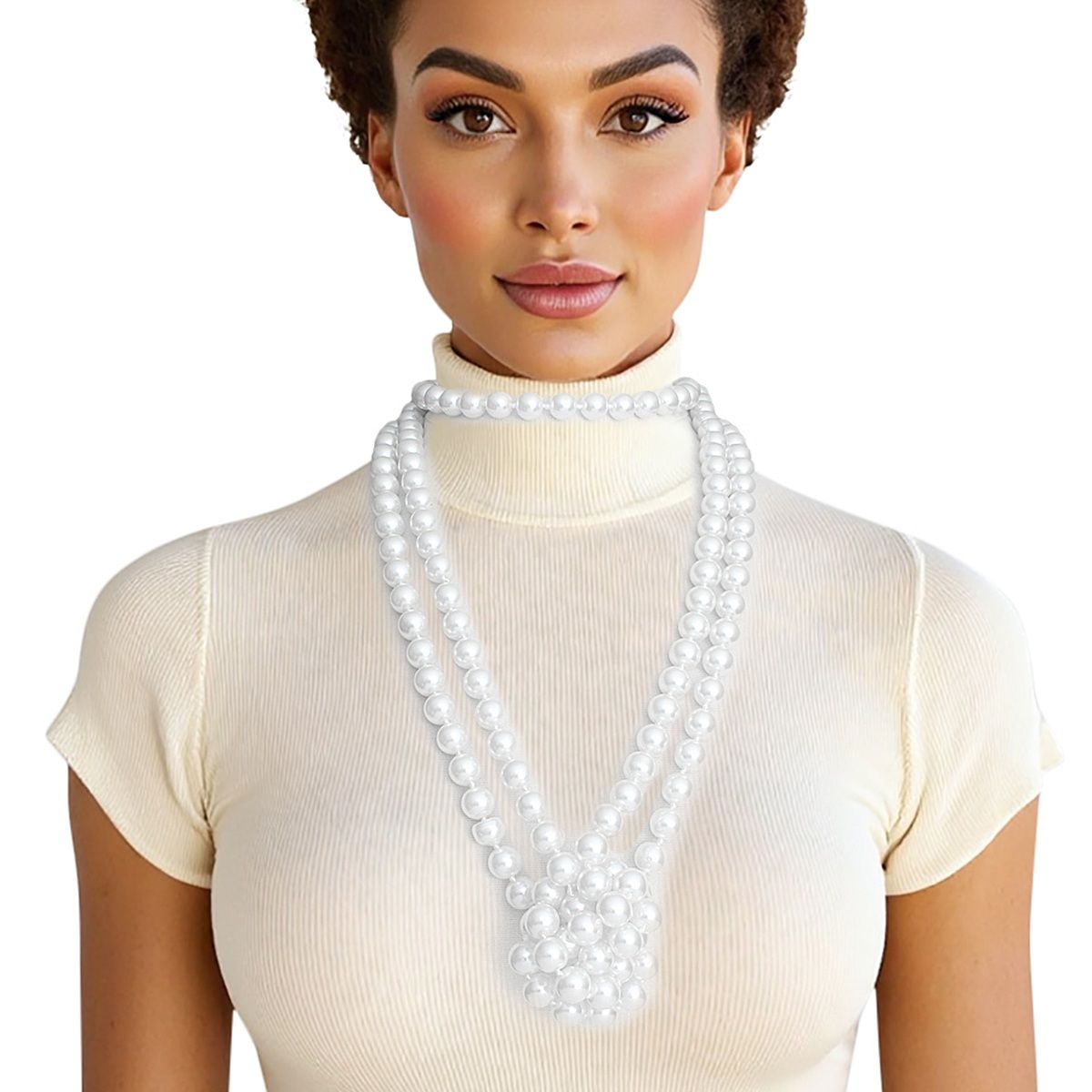 White Glass Pearl Necklace 96 Inch Rope Bridal Strand
