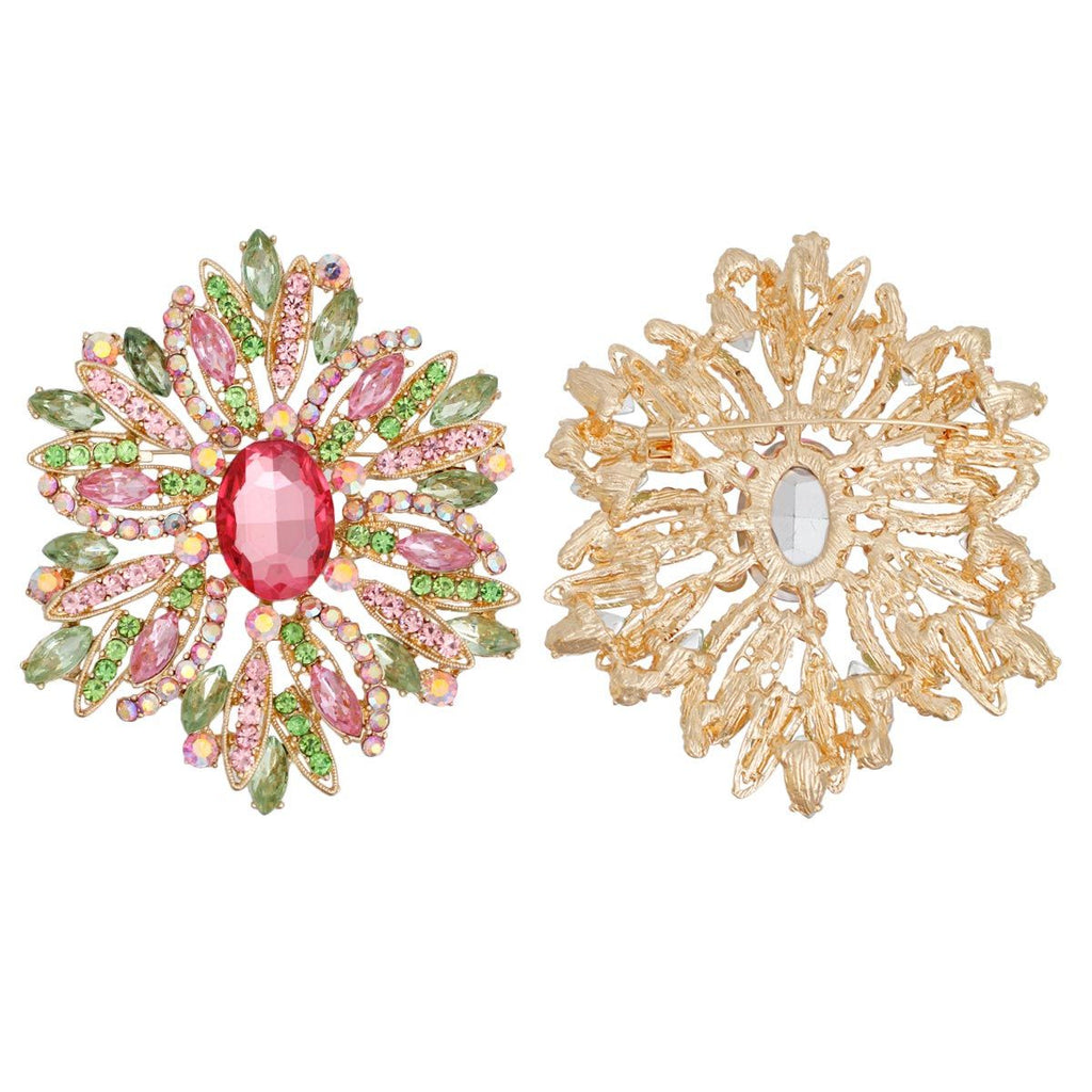 Pink Green Floral Brooch Statement Pin | Fashion Jewelry