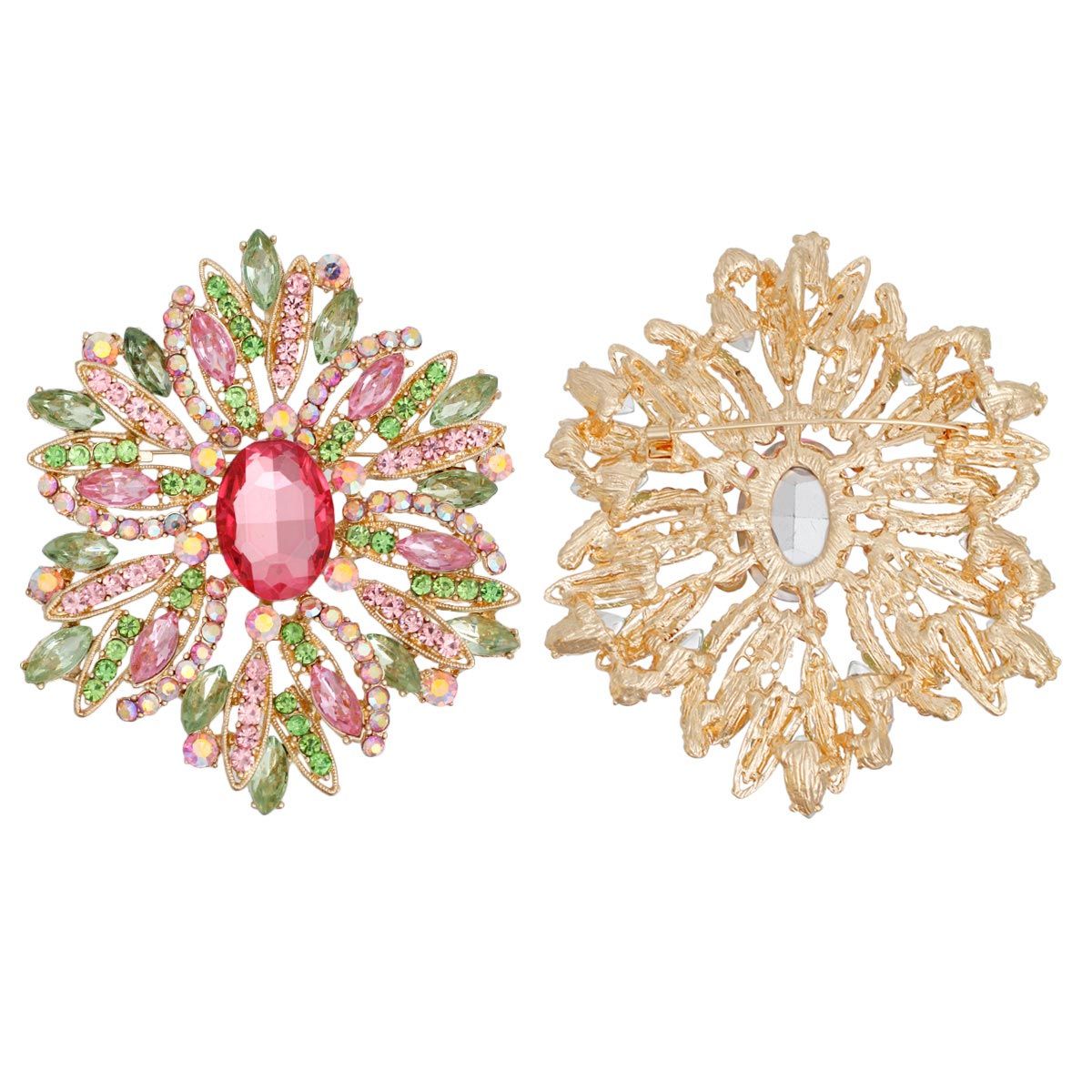 Pink Green Floral Brooch Statement Pin | Fashion Jewelry