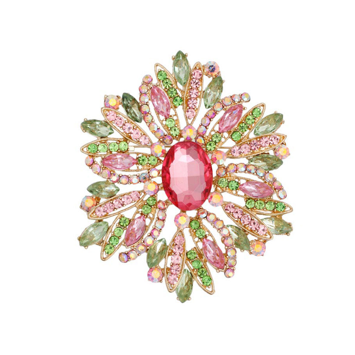 Pink Green Floral Brooch Statement Pin | Fashion Jewelry