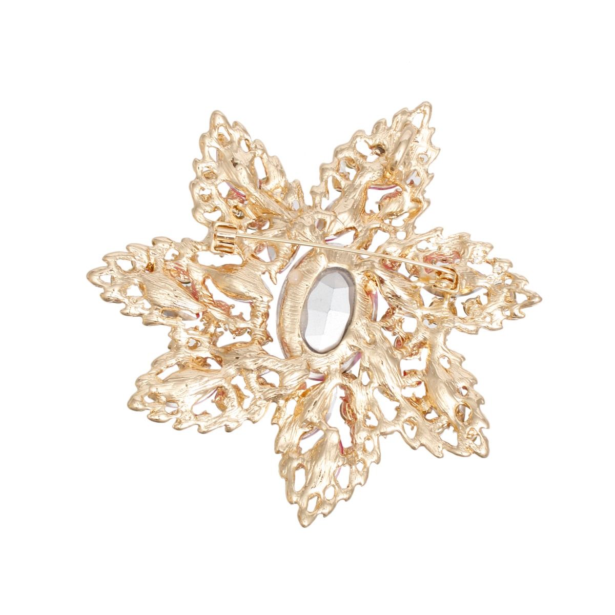 Vintage Inspired Rhinestone Brooch Pink Green Flower Pin