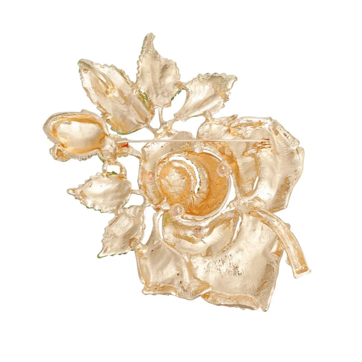 Gold Aurora Borealis Rose Brooch – Rhinestone Floral Women's Fashion Jewelry