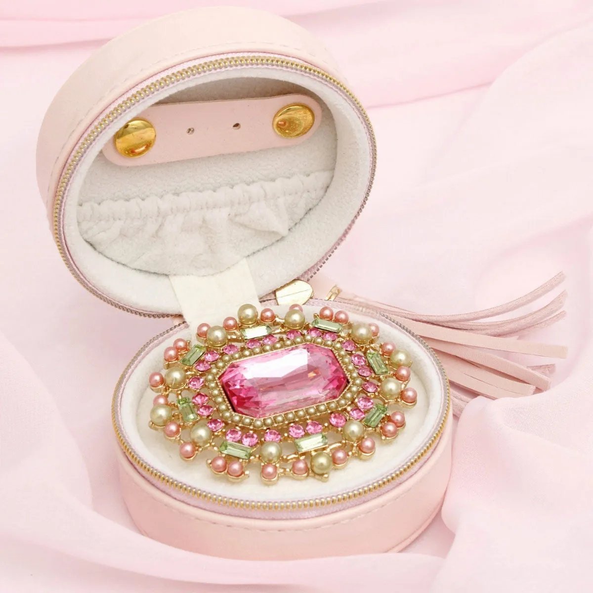 Vintage Inspired Brooch Pink Crystal Oval Statement Pin | Fashion Jewelry