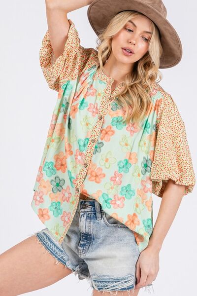 Button Down Bubble Sleeves Light Green Shirt for Women - Shop 2025 Styles Trendsi