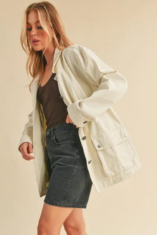Seam Detail Button Up Jacket with Pockets
