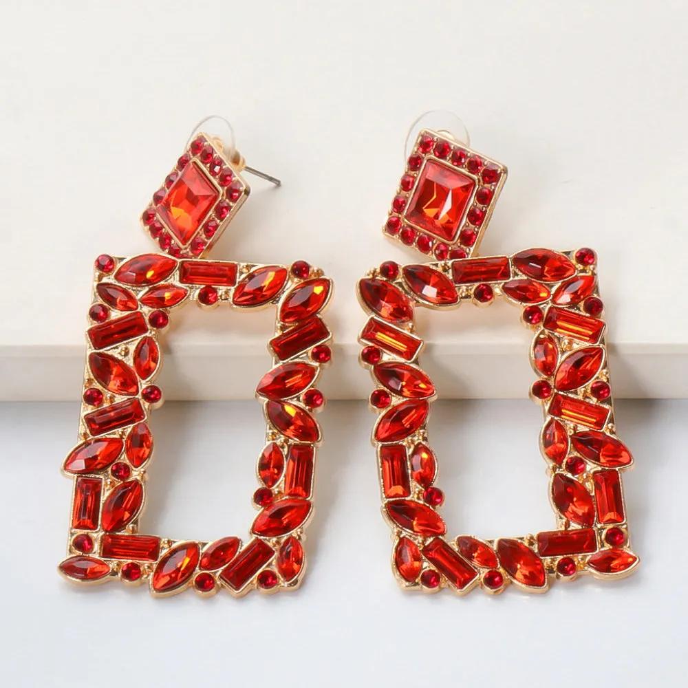 Rectangular Crystal Drop Earrings – Bold and Vibrant Statement Jewelry