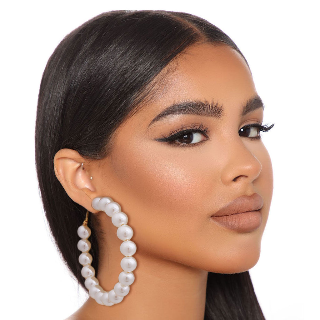Cream Pearl Hoop Earrings Gold Tone Large Hoops
