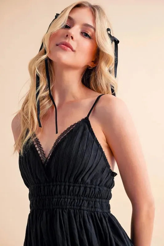 Black Lace Detail Mini Cami Dress - Chic and Feminine