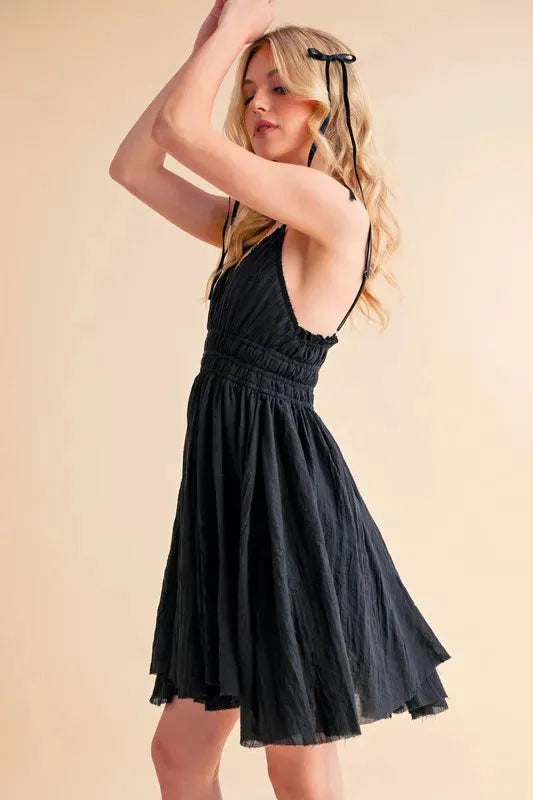 Black Lace Detail Mini Cami Dress - Chic and Feminine
