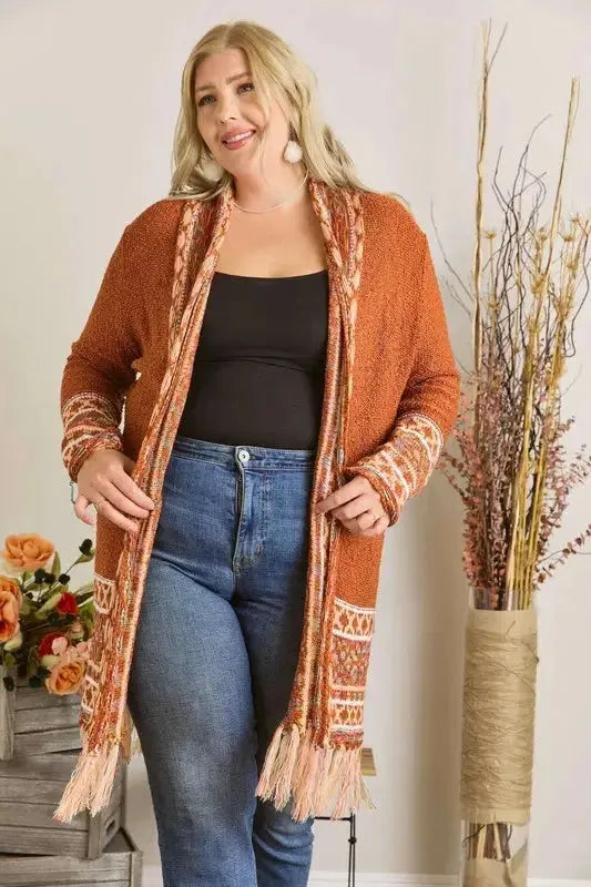 Fringe Hem Aztec Border Cardigan – Boho Chic Statement Layer for Cozy Style
